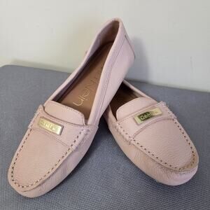 Calvin Klein Leta 10 Loafer Driving Shoe Moccasin Pebbled Leather Nude Pinkish